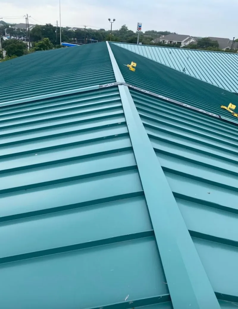 Green commercial metal roof ridge and valley for Metal Roof Repair in Paterson
